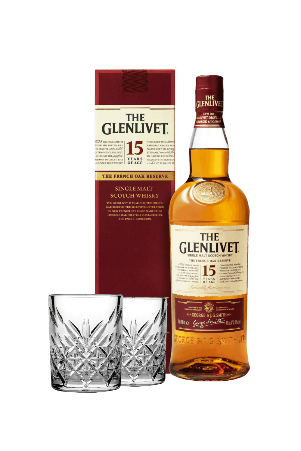 The Glenlivet 15 Single Malt Scotch Whisky (con 2 tumbler vintage)